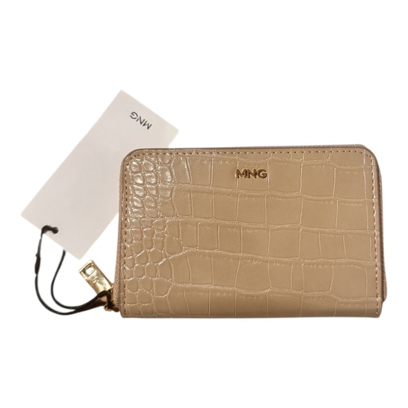 Mango Medium Croc-Effect Wallet – Sand Faux Leather, Triple Compartment, NWT - Picture 4 of 5